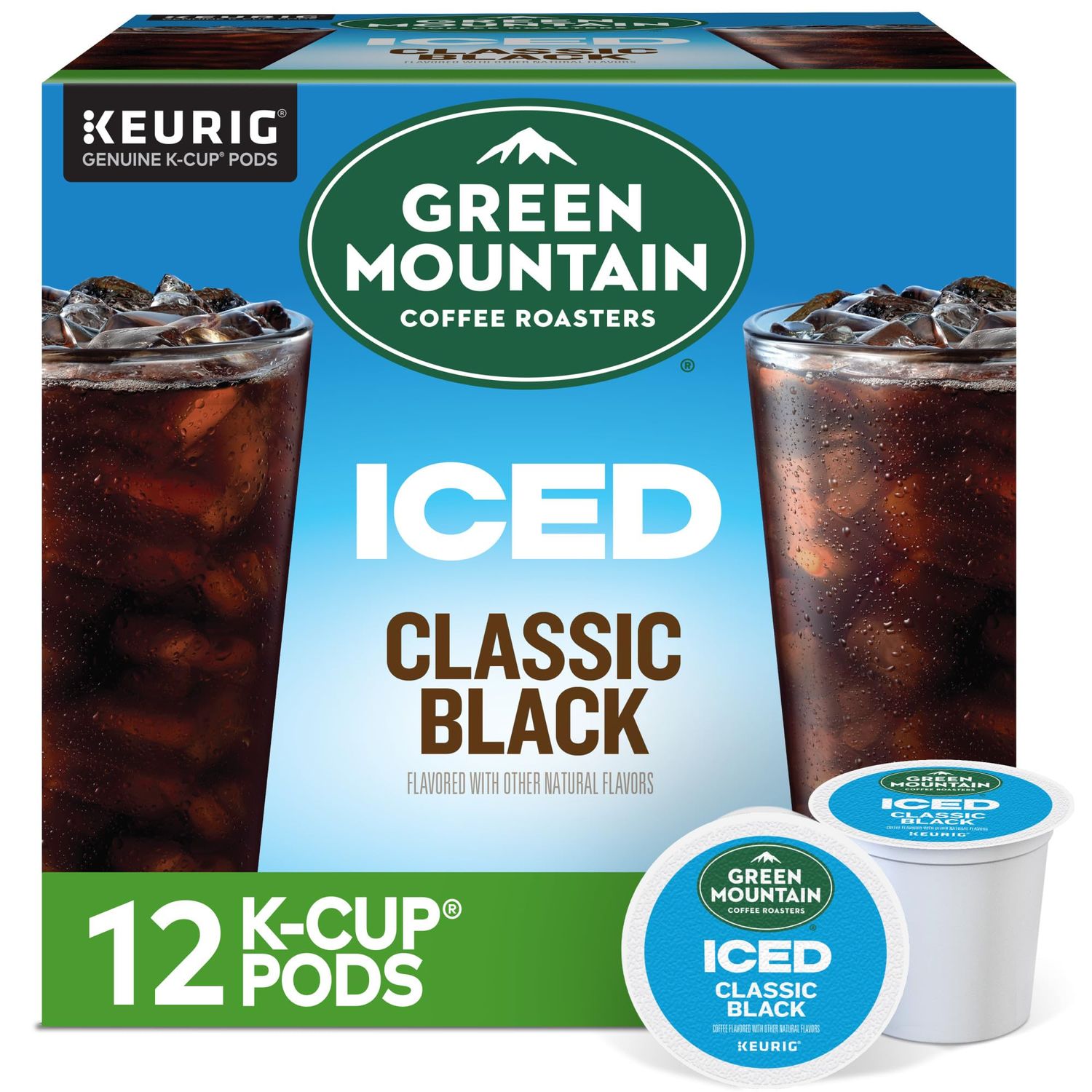 Green Mountain Coffee Roasters ICED Classic Black, Single Serve Keurig K-Cup Pods, Medium Roast Iced Coffee, 72 Count