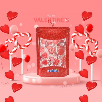 Fruidles Valentine's Heart Lollipops Candy, Red Heart Shaped Hard Candy Lollipop Suckers, Individually Wrapped, 12g Lollipop (2 Pounds)