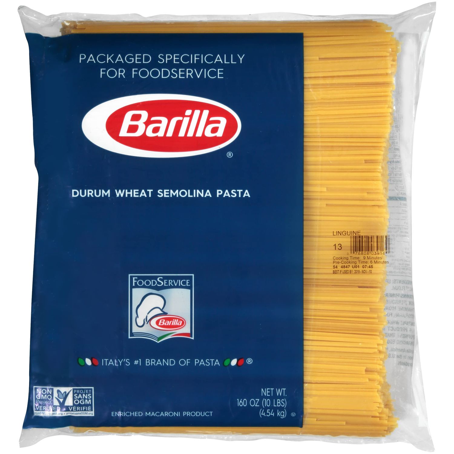 Barilla Linguine Pasta, 160 oz. Bag - Non-GMO Pasta Made with Durum Wheat Semolina - Kosher Certified Pasta