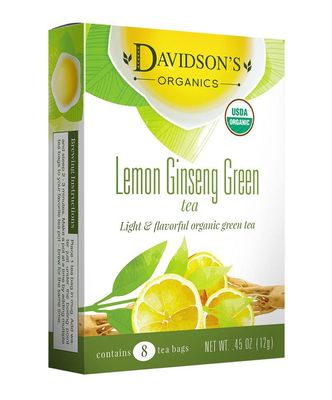 Davidson&#39;s Organics, Lemon Ginseng Green, 8-count Tea Bags, Pack of 12