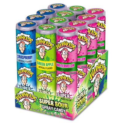 WARHEADS - Super Sour Candy Spray - Blue Raspberry, Green Apple and Watermelon Flavors - 0.68 oz. Bottles - 12 Pack