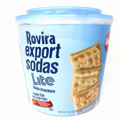 Rovira Lite Soda Crackers, 23 oz. Bucket - Extra Fresh - Light, Crunchy, and Delicious