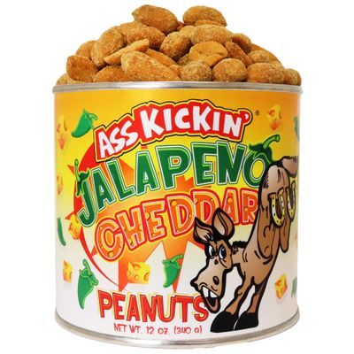 ASS KICKIN Jalapeno Cheddar Spicy Hot Peanuts - 12oz - Perfect Premium Hot and Spicy Peanuts - Ultimate Spicy Snack Gourmet Gift Hottest Peanuts - Try if you dare!