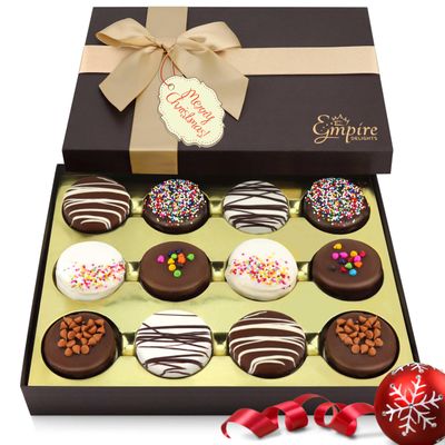 Gourmet Cookies Gift Basket - Delicious Chocolate Gift Basket Great for Birthday Treats for Women and Men - Fancy Chocolate Covered Cookies for Gifting, 12 Count