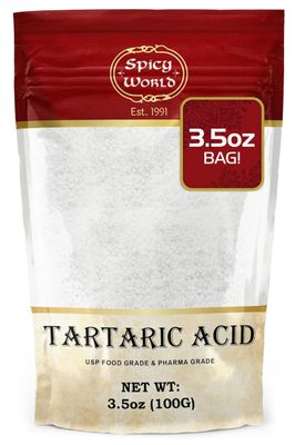 Spicy World Tartaric Acid Pure 3.5oz - Top Grade, USP Certified, Food Grade, Vegan - Perfect for Wine Making, Mead