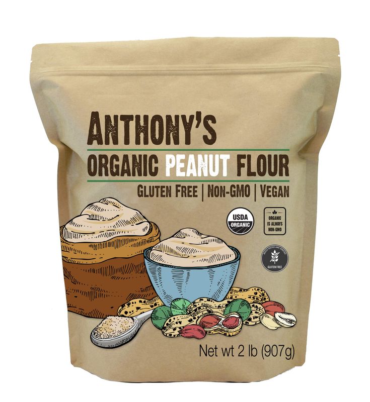 Anthony&#39;s Organic Peanut Flour, Defatted, 2 lb, Light Roast 12% Fat, Verified Gluten Free