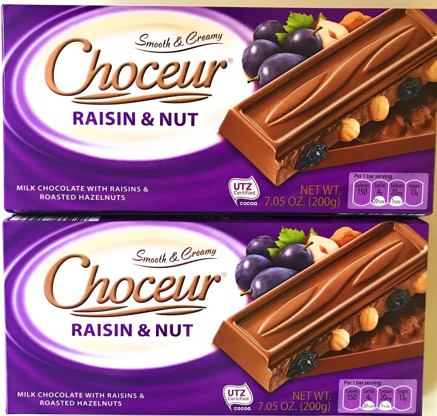 Choceur Raisin &amp; Nut Milk Chocolate With Raisins &amp; Roasted Hazelnuts 7.5 oz (200 g) (Pack of 2)