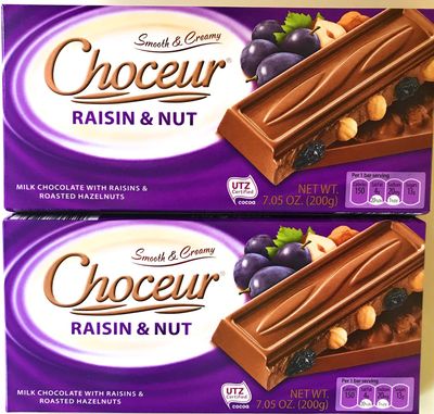 Choceur Raisin &amp; Nut Milk Chocolate With Raisins &amp; Roasted Hazelnuts 7.5 oz (200 g) (Pack of 2)