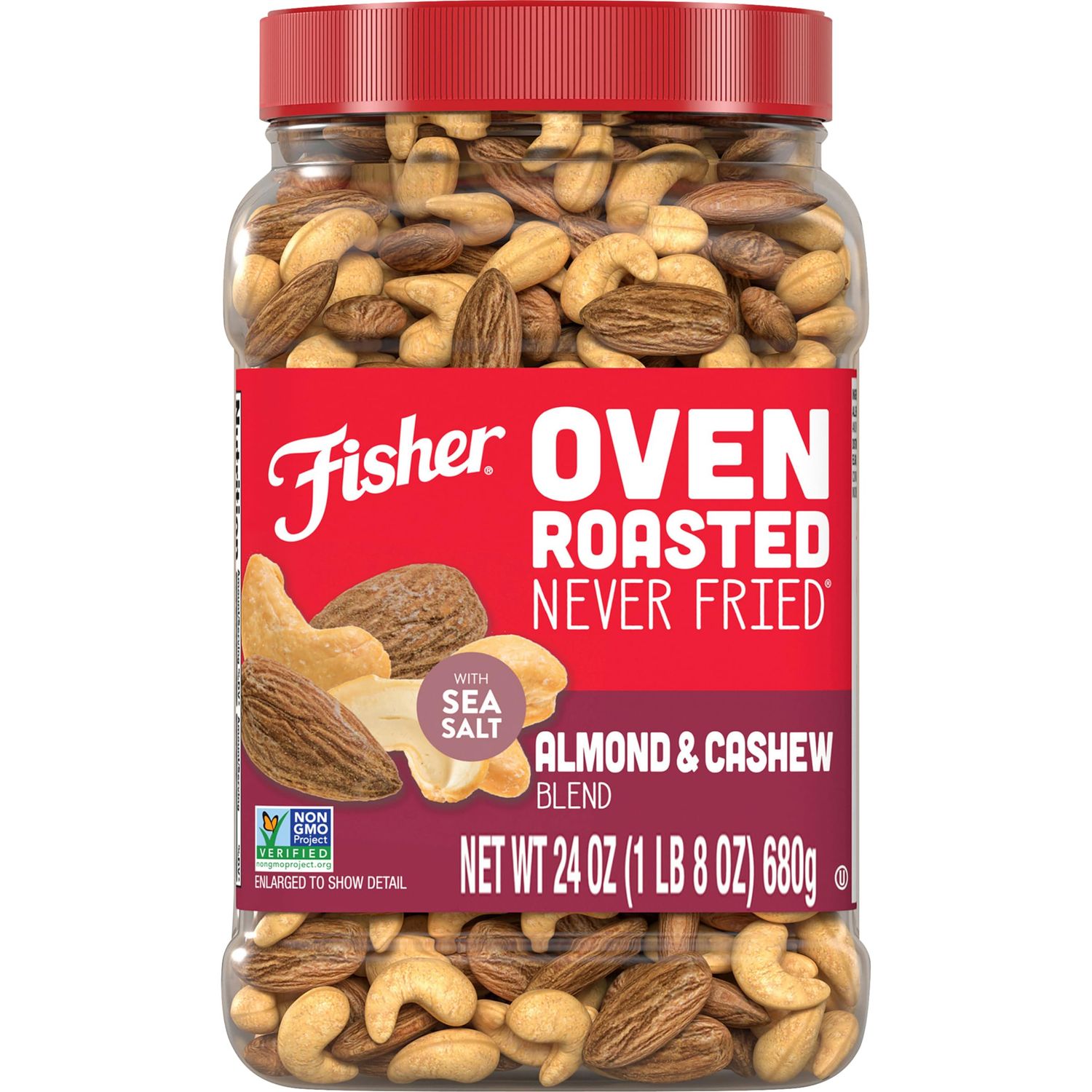 Fisher Oven Roasted Never Fried Almond &amp; Cashew Blend, 24 Ounces (Pack of 1), Snacks for Adults, Made with Sea Salt, No Added Oil, Artificial Ingredients or Preservatives, Trail Mix, Gluten Free