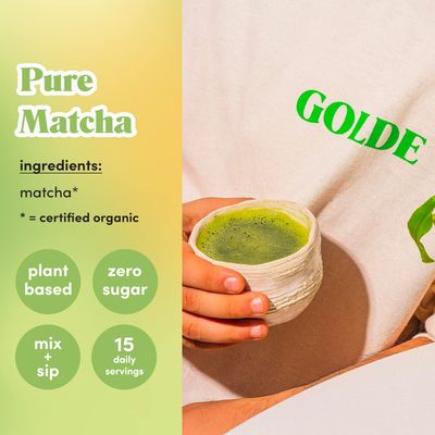 GOLDE - Pure Matcha - Ceremonial Grade Matcha Powder - Green Tea Superfood w/L-Theanine & Antioxidants - 60mg Caffeine - Jitter Free Energy - 40g Tin