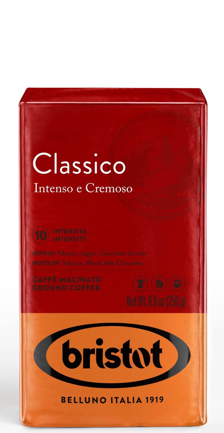Bristot Classico Breakfast Italian Ground Espresso | Intense and Creamy | Medium Roast | For Moka, French Press, Pour Over | 8.8oz/250g