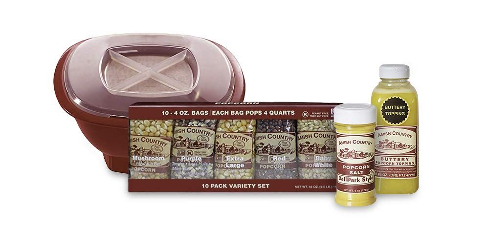 Amish Country Popcorn | 10-4 oz Bags | Microwave Bowl and Popcorn Kernels Variety Pack with Buttery Topping and Ballpark ButterSalt | Old Fashioned, Non-GMO and Gluten Free