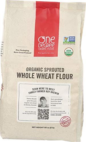 One Degree Organic Foods Sprouted Whole Wheat Flour, Certified Non-GMO &amp; Vegan Flour for Baking, Plant Based &amp; Organic Bread Flour (4 Pack, 80 Oz. Each)