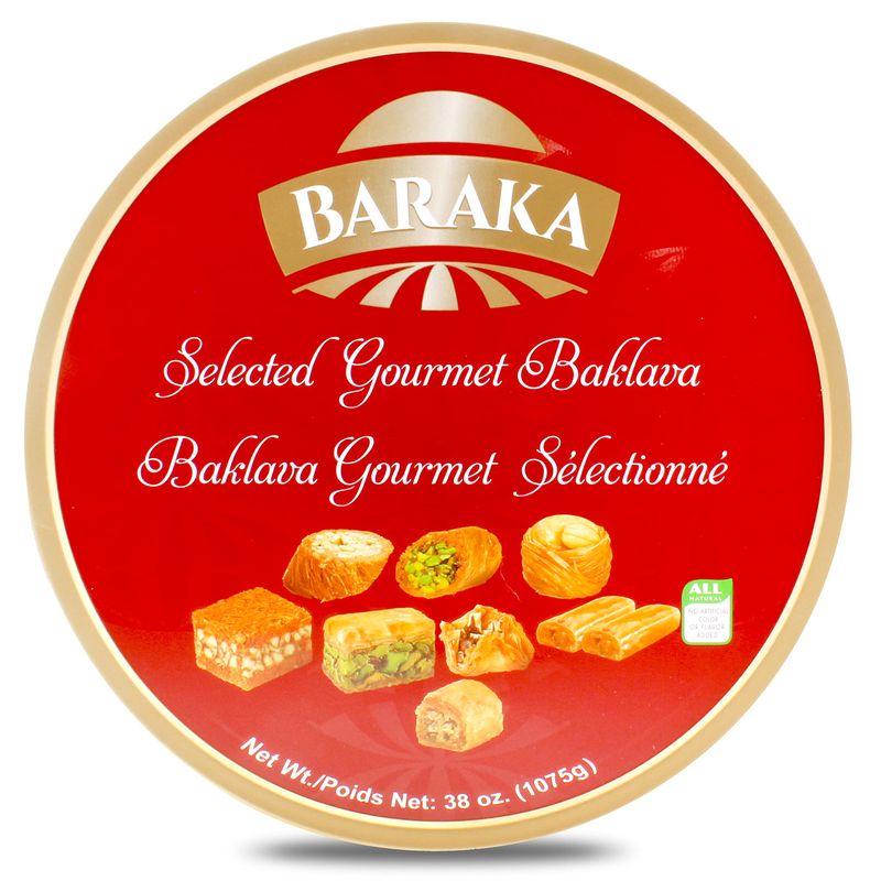 Baraka Assorted Baklava Pastry Gift Tin Authentic Sweet Pistachio, Almond &amp; Cashew Gourmet Mediterranean Dessert Variety Assortment in Metal Tin | No Preservatives, No Additives 37.9 oz (Pack of 1)