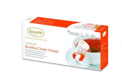 Ronnefeldt LeafCup Rooibos Cream Orange - Red Rooibos Tea Loose Leaf, 15 Individually Wrapped Tea Bags with Cardboard Tag to Hook on Cup, Caffeine Free South African Tea with Vanilla Orange