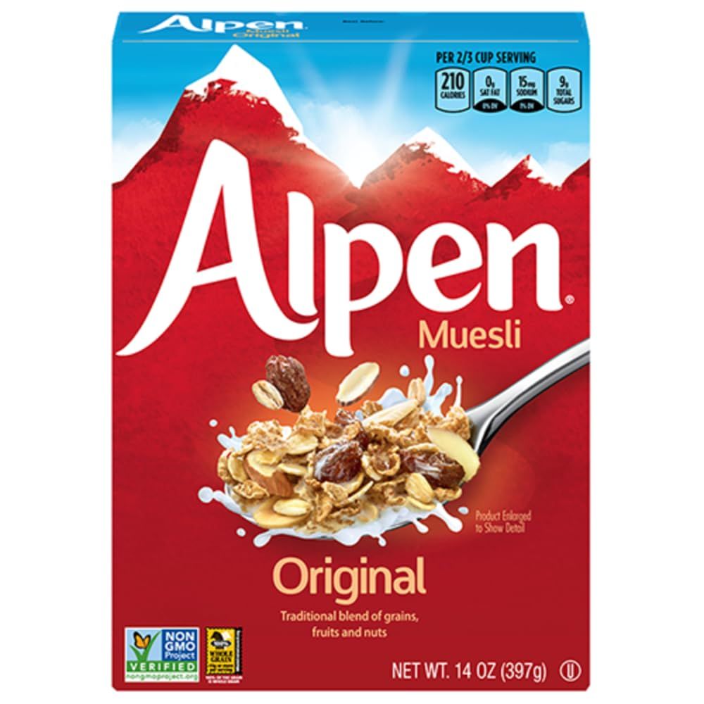 Alpen Original Muesli, Swiss Style Muesli Cereal, Whole Grain, Non-GMO Project Verified, Heart Healthy, Kosher, Vegan, 14 Oz Box (Pack of 6)