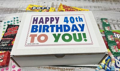 RETRO CANDY YUM Happy 40th Birthday to You for 40 Year Old Man or Woman - Classic Nostalgic Candy Assortment Gift Box Jr