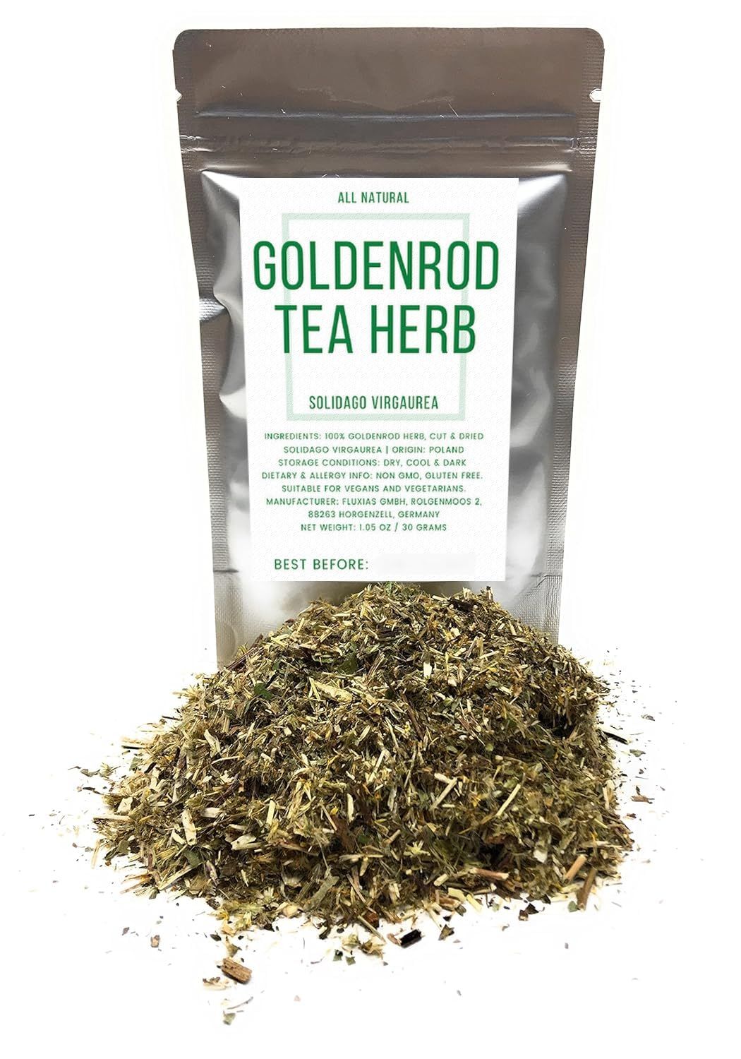 Goldenrod Tea Herb - Natural, Cut &amp; Dried Solidago Virgaurea - Net Weight: 1.05oz/30g