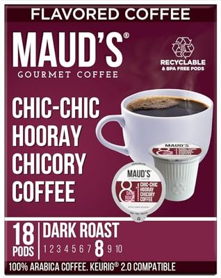Maud&#39;s Chicory Dark Roast Coffee Pods, 18 ct | Chic-Chic Hooray Chicory Coffee | 100% Arabica Dark Roast Coffee | Solar Energy Produced Recyclable Pods Compatible with Keurig K Cups Maker