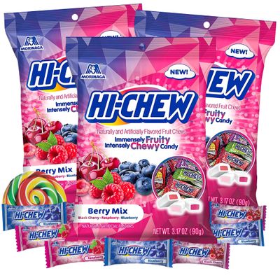 Berry Mix Candy Chews Individually Wrapped Fruity Flavored Soft Candies, Sharable Bite Size Treats, On the Go Bags, Pack of 3