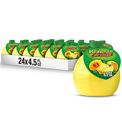 ReaLemon 100% Lemon Juice, 4.5 fl oz bottle (Pack of 24), Made with Lemon Juice from Concentrate, Gluten-Free, Sodium Free, Perfect Mixer to add to Cocktails and Marinades