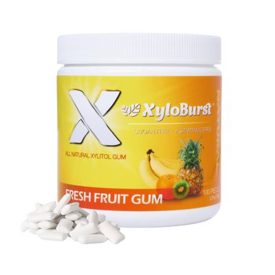 XyloBurst Gum | Xylitol Chewing Gum | Sugar Free, Gluten Free, Keto Friendly | Aspartame Free Gum For Oral Health | Fruit | 100-Count Jar