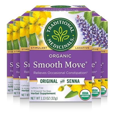 Traditional Medicinals Tea, Organic Smooth Move, Relieves Occasional Constipation, Senna, 96 Tea Bags (6 Pack)