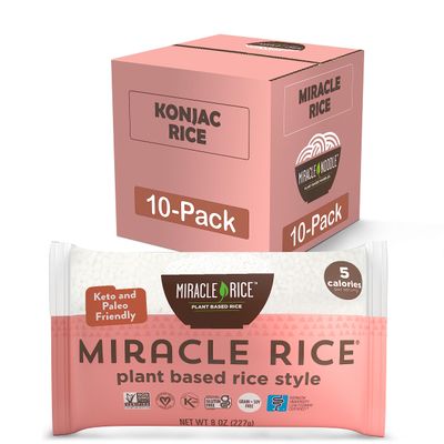 Miracle Noodle Miracle Rice - Konjac Rice, Keto Rice, Plant-Based, Gluten-Free, Soy Free, Low Carb Rice, Low-Calorie Rice, Grain Free, Perfect for Stir-Fry, Rice Pilaf, &amp; Rice Pudding - 8 Oz, 10-Pack