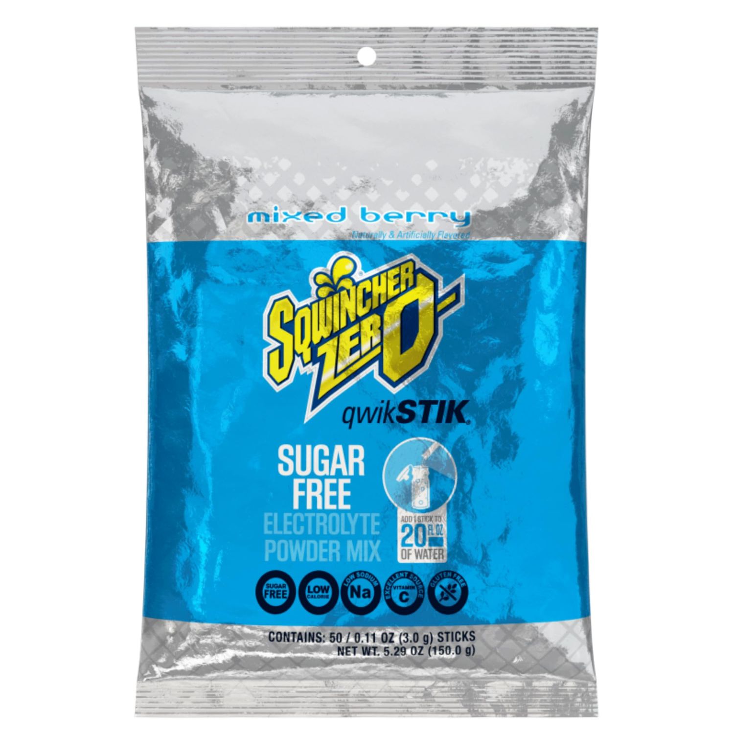 Sqwincher Zero Qwik Stik Sugar Free, Mixed Berry, .11 0z (Pack of 50)