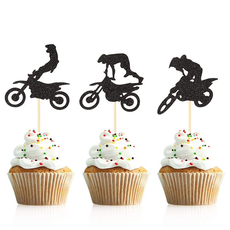Donoter 48 Pcs Motocross Cupcake Toppers for Dirt Bike Themed Birthday Party Cake Decorations