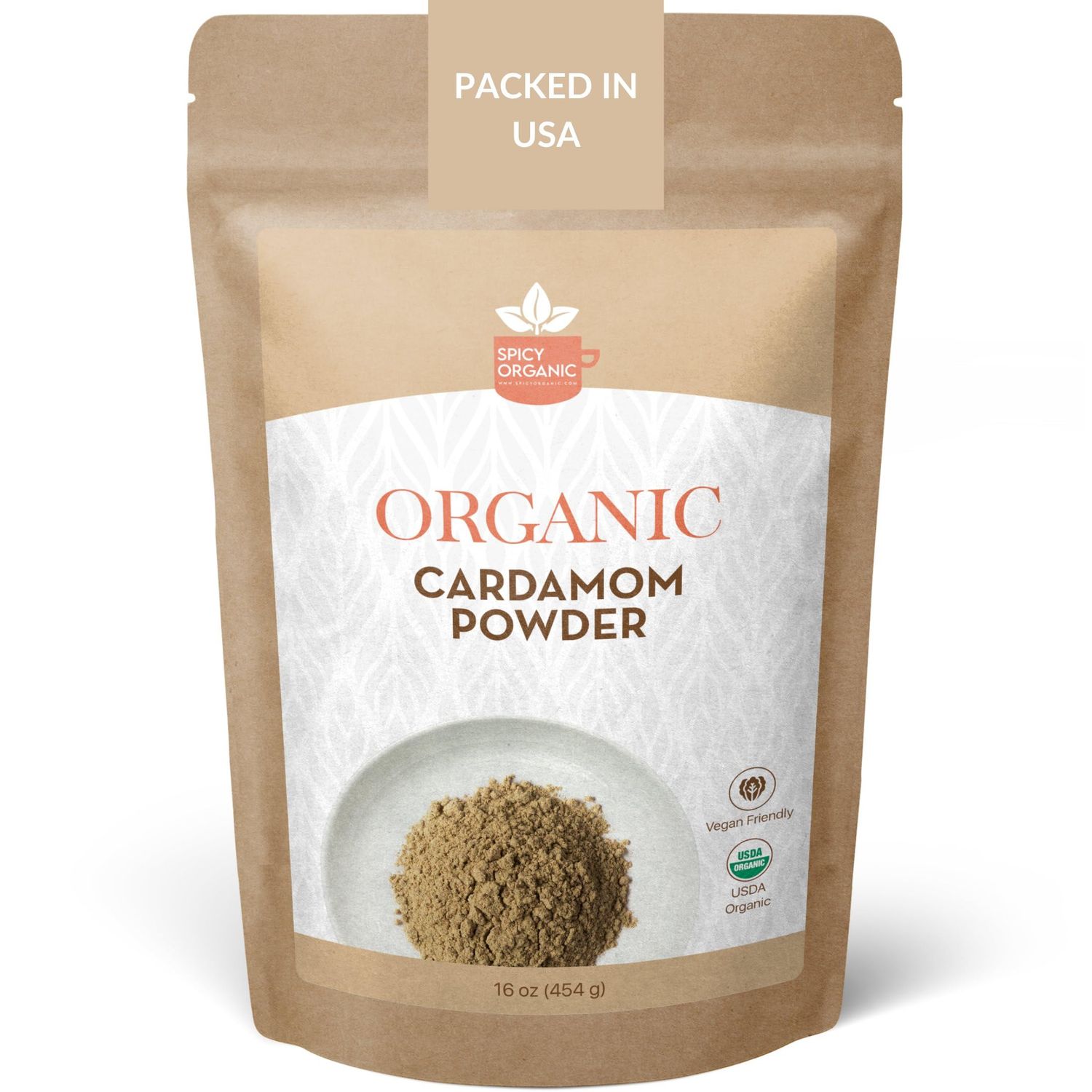 SPICY ORGANIC Ground Cardamom, 16 oz. - Fresh Cardamom Powder - Also Known as Elaichi, Cardamon - USDA Certified Organic, Gluten-Free, Non-GMO - Enhances Taste in Baking, Coffee, Tea, and Curries