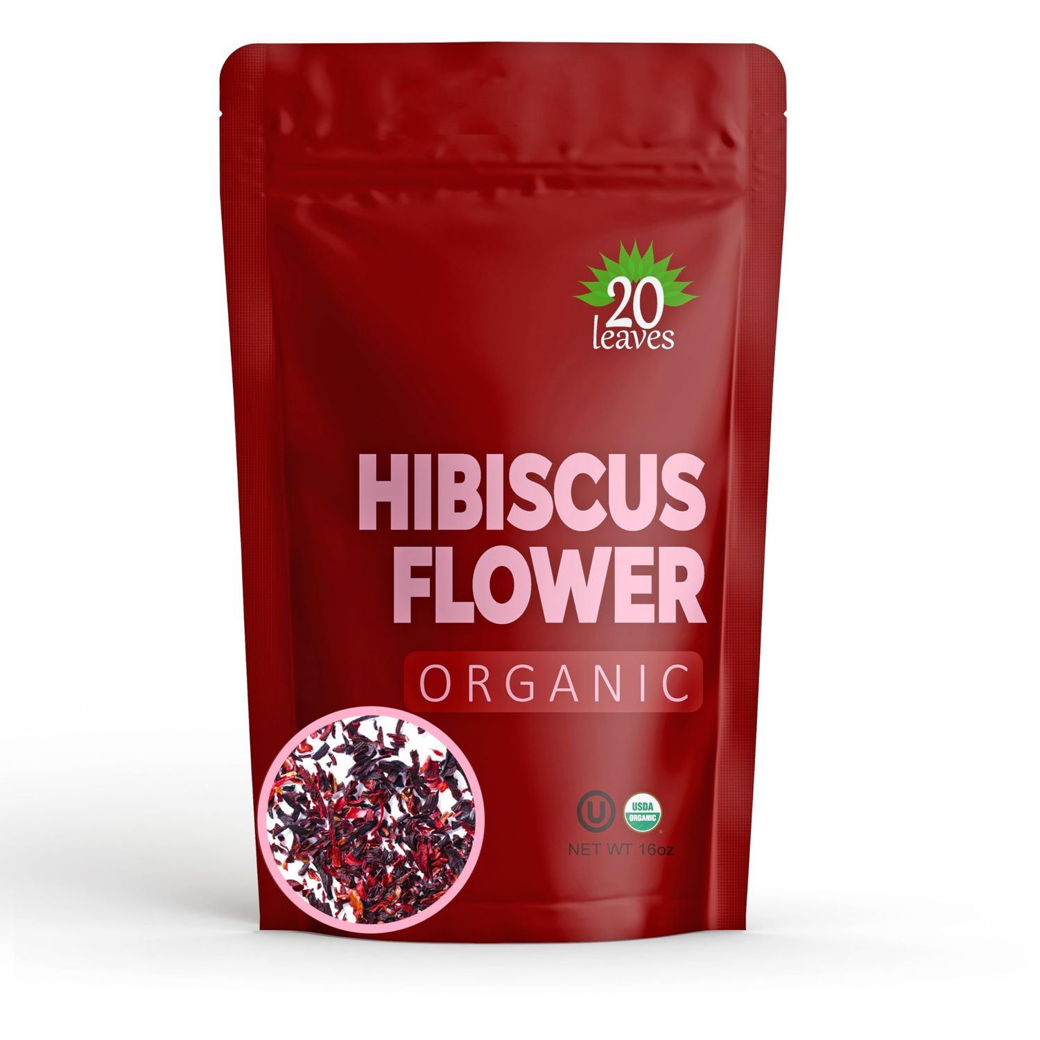 Hibiscus Flower Loose Leaf Tea - 100% Certified Organic - Herbal Tisane - Caffeine Free Hot Loose Leaf Tea - 1lb Pouch - 16oz Resealable Bag - 1 Pack