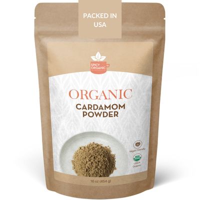 SPICY ORGANIC Ground Cardamom, 16 oz. - Fresh Cardamom Powder - Also Known as Elaichi, Cardamon - USDA Certified Organic, Gluten-Free, Non-GMO - Enhances Taste in Baking, Coffee, Tea, and Curries