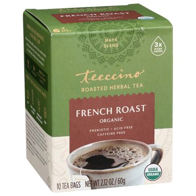 Teeccino French Roast Herbal Tea - Rich &amp; Roasted Herbal Tea Thats Caffeine Free &amp; Prebiotic for Natural Energy, Coffee Alternative, 10 Tea Bags