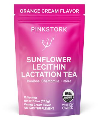 Pink Stork Sunflower Lecithin Lactation Tea, Clogged Milk Duct Support Tea with Fenugreek for Breast Milk Flow, Breastfeeding &amp; Pumping Essentials - Vanilla Orange, 15 Sachets