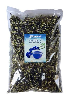 HUNCHAI Butterfly pea Flowers Whole 500 g. Dried Herb 100% for Blue &amp; Purple Drinks and Food Coloring
