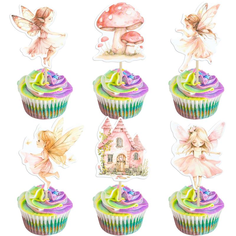 Gyufise 36Pcs Fairy Cupcake Toppers Fairy Birthday Party Decorations Chic Flower Fairy Baby Shower Party Cupcake Topper Decorations for Girls Elves Fairy Birthday Party Cupcake Decorations Multi 2