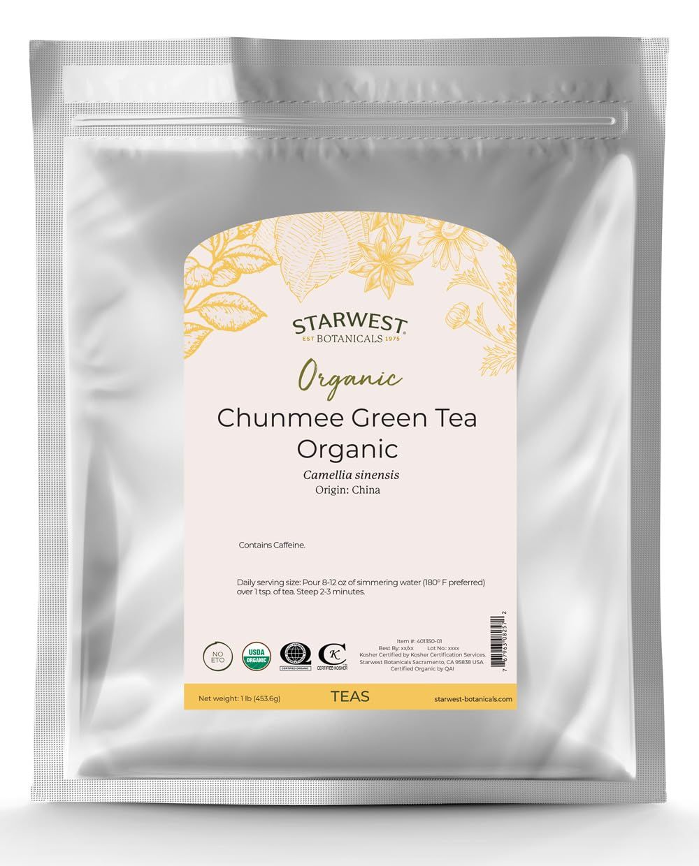 Starwest Botanicals Organic Chunmee Greentea, 1-pound Bag