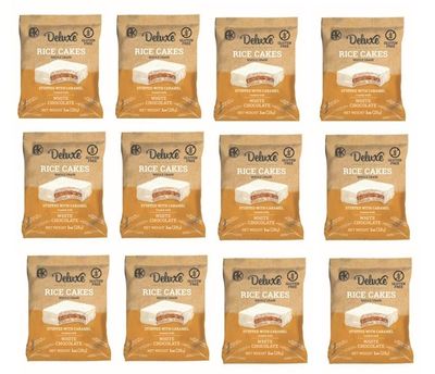 Deluxe &amp; Bla Bla 12 Pack Stuffed Rice Cake Whole Grain, Natural &amp; Healthy Snack Gluten Free, Kosher Certificate &amp; Low Calorie 28 Gr (Caramel White Chocolate)
