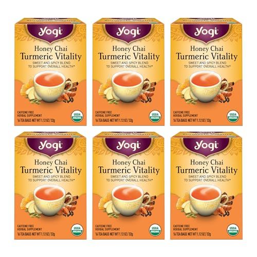 Yogi Tea Honey Chai Turmeric Vitality Tea - 16 Tea Bags per Pack (6 Packs) - Organic Tea to Support Overall Health - Includes Cinnamon Bark, Turmeric Root, Cardamom Pod, Ginger Root &amp; More