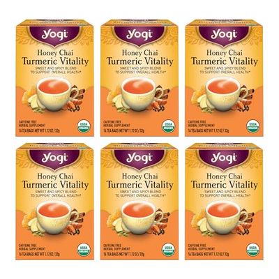 Yogi Tea Honey Chai Turmeric Vitality Tea - 16 Tea Bags per Pack (6 Packs) - Organic Tea to Support Overall Health - Includes Cinnamon Bark, Turmeric Root, Cardamom Pod, Ginger Root &amp; More