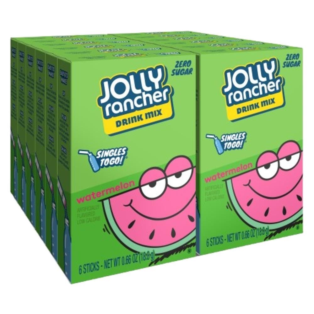 Jolly Rancher Singles To Go Powdered Drink Mix, Watermelon, 12 Boxes with 6 Packets Each - 72 Total Servings, Sugar-Free Drink Powder, Just Add Water, 0.66 Ounce (Pack of 12)