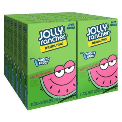 Jolly Rancher Singles To Go Powdered Drink Mix, Watermelon, 12 Boxes with 6 Packets Each - 72 Total Servings, Sugar-Free Drink Powder, Just Add Water, 0.66 Ounce (Pack of 12)