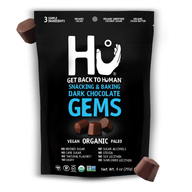 Hu Gems Chocolate Chips Vegan Snacks | 6 Pack, 9oz Each | Organic, Paleo, Dark Chocolate Baking Chips | Great for Baking &amp; Snacking, Non GMO, Kosher Chocolate