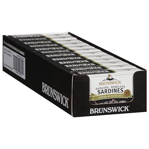 Brunswick Wild Caught Skinless and Boneless Sardines, Served in Olive Oil, 4.4 Ounce (Pack of 12)