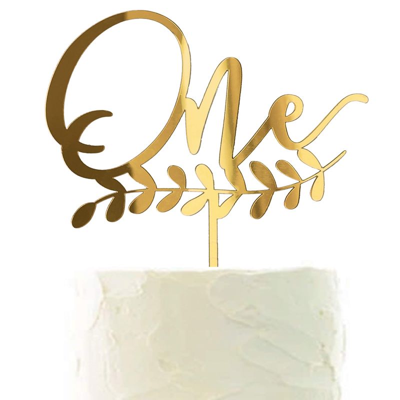 Gold Shiny 1st Birthday Topper - Acrylic Number One Smash Cake Topper Decoration For Baby Shower Photo Booth Props, First Birthday and Anniversary Party Decorations in Elegant Leaves Style