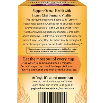 Yogi Tea Honey Chai Turmeric Vitality Tea - 16 Tea Bags per Pack (6 Packs) - Organic Tea to Support Overall Health - Includes Cinnamon Bark, Turmeric Root, Cardamom Pod, Ginger Root &amp; More