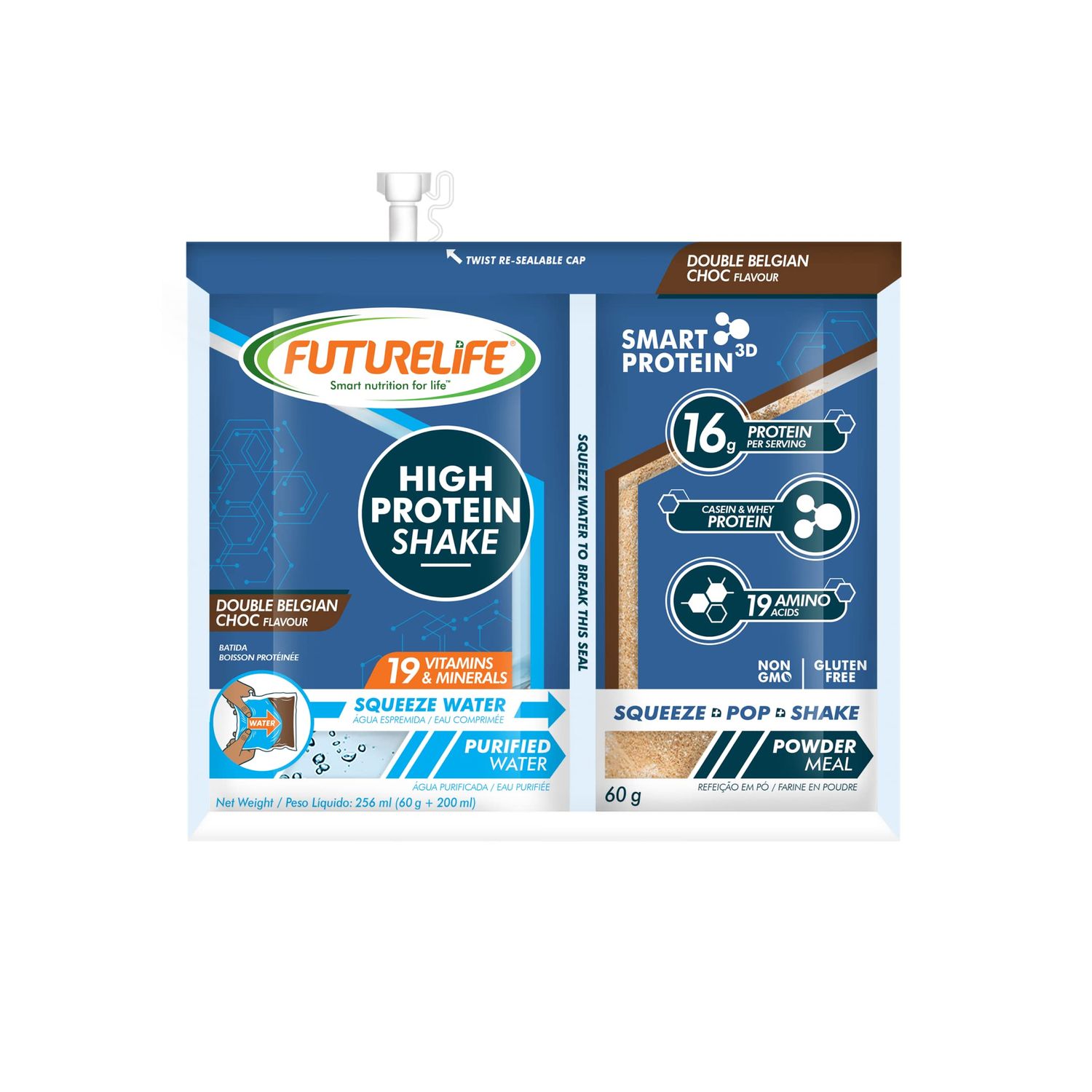Future Life High Protein Shake | 200g + 60g Dual Shake | Belgium Chocolate | 1 Pack | SmartProtein3D | Casein &amp; Whey Protein | Low GI | Gluten Free | 16g Protein | Convenient &amp; Hygienic |