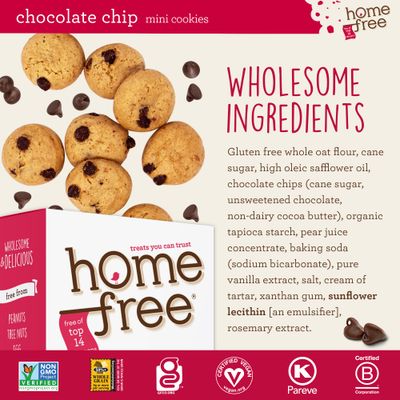 Homefree Mini Chocolate Chip Cookies, Gluten Free, Nut Free, Vegan, School Safe and Allergy Friendly Snack, 5 oz. Box (Pack of 1)