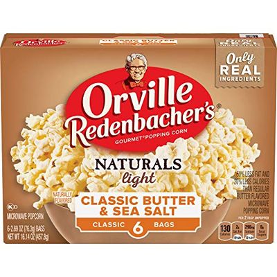 Orville Redenbachers Naturals Light Classic Butter &amp; Sea Salt Flavored Microwave Popcorn, Gluten Free, 6 Count Popcorn Bags (6 Boxes)